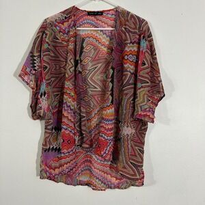 Circles and Cycles Kimono Multicolor Geometric Sheer‎ Cover Up Medium